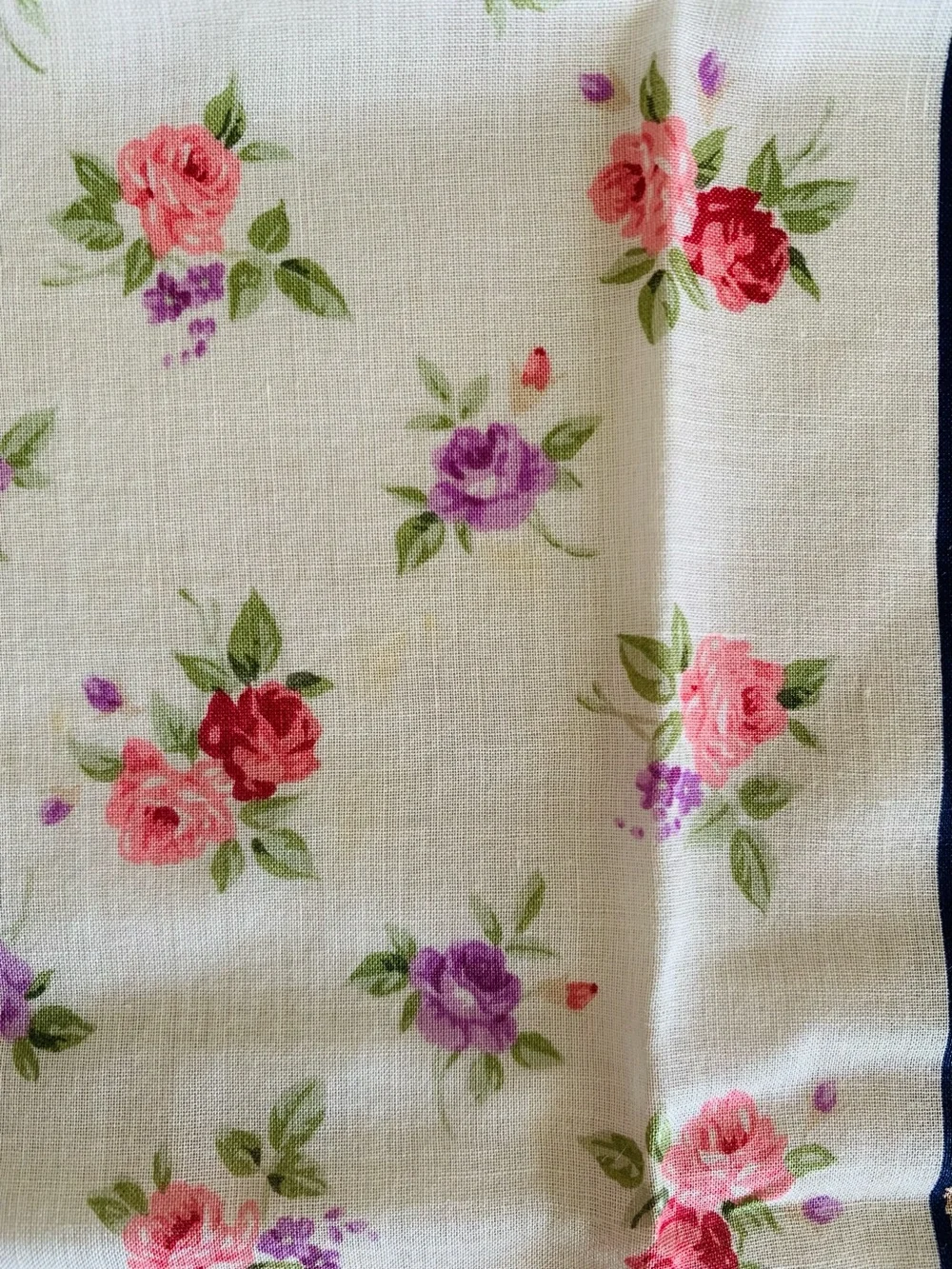 Yves Saint Laurent YSL Vintage Floral Handkerchief 18” Navy Pink Purple Japan